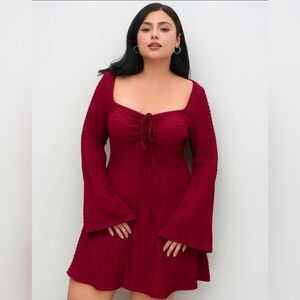 New Cider Wine 2xl Sweetheart Knotted Texture Bell Sleeve Mini Dress